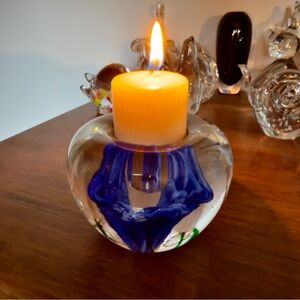 19. Hand Blown Art Glass Candle Holder | Blue & Green Studio Glass Decor